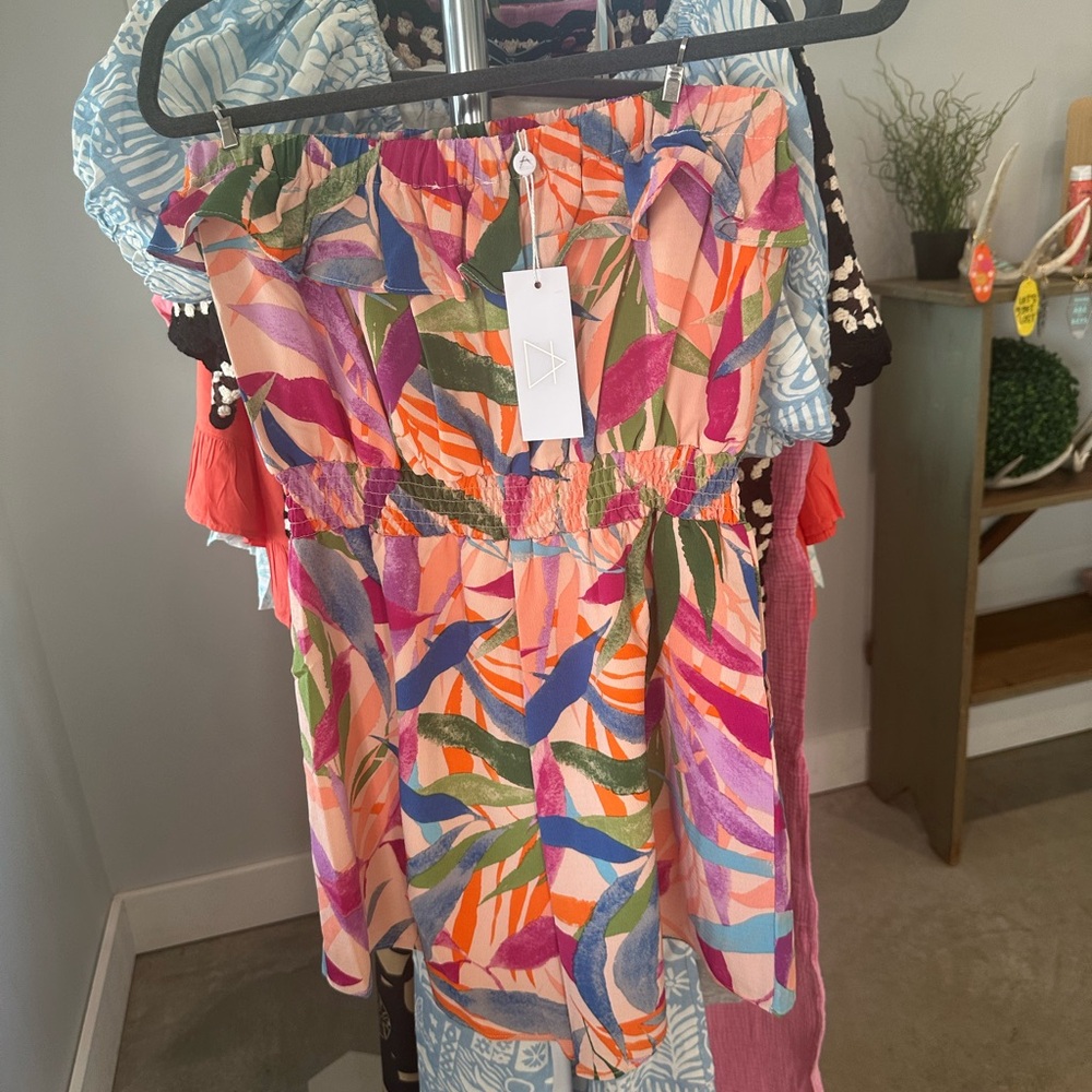 Colorful Leaf Print Strapless romper